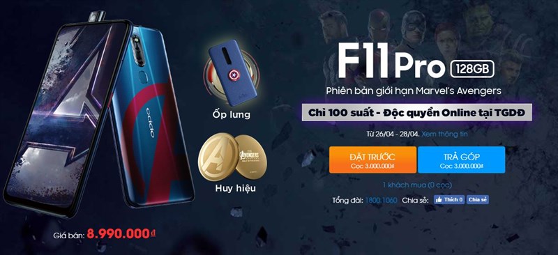 Thế Giới Di Động mở bán 100 suất OPPO F11 Pro Avengers