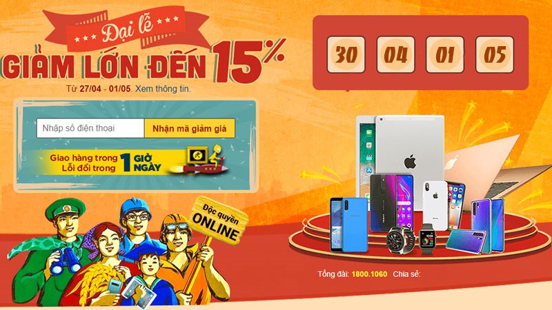 Đại lễ 30/4-1/5 là cơ hội để bạn săn mã giảm giá đến 15% Đại lễ 30/4-1/5 là cơ hội để bạn săn mã giảm giá đến 15%