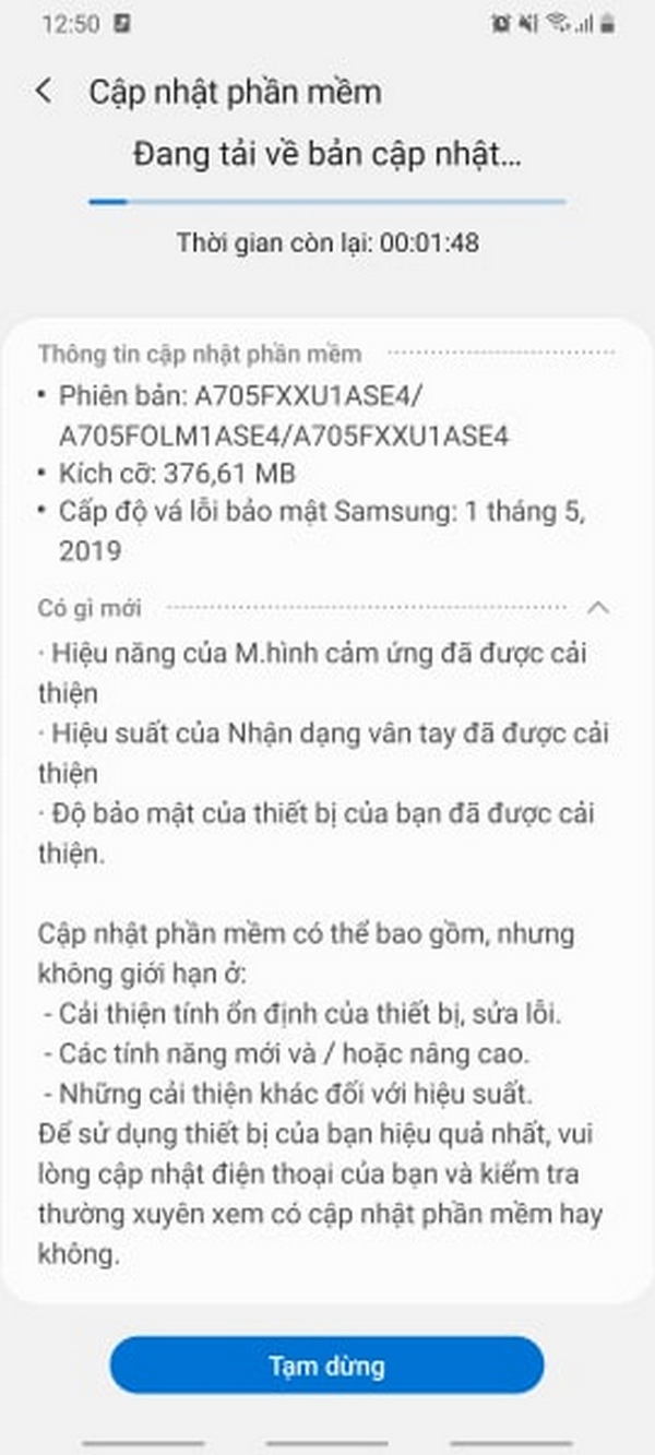 Bản cập nhật tháng 5 cho Galaxy A70 cải thiện chất lượng camera và cảm biến vân tay