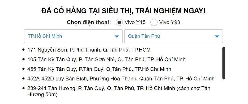 Vivo Y15, Vivo Y93 có hàng trải nghiệm tại siêu thị