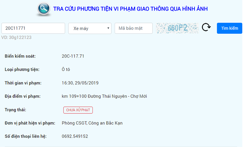 tra cứu xe vi phạm