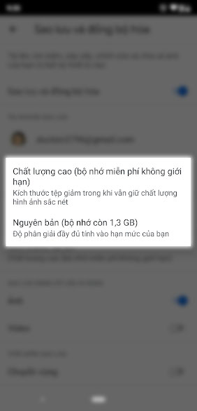 tùy chọn sao lưu