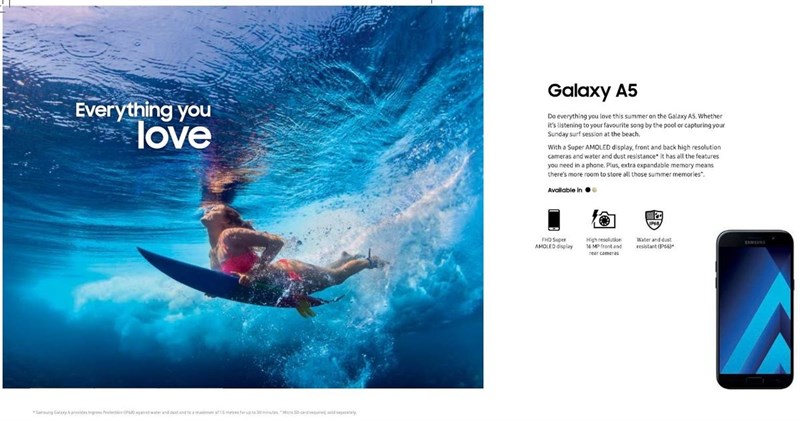 Galaxy A5 có khả năng chống nước và Samsung khuyến khích bạn đem ra biển chụp ảnh