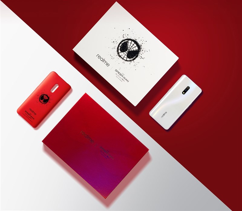 Hộp bán lẻ, ốp lưng và Realme X Spider Man Edition Hộp bán lẻ, ốp lưng và Realme X Spider Man Edition