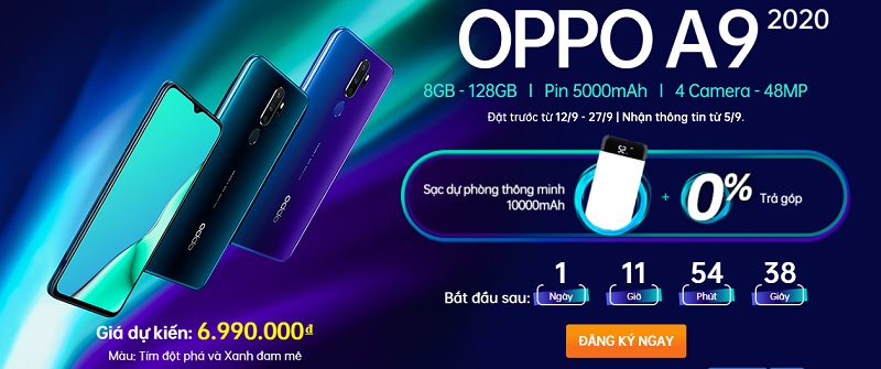Đặt trước OPPO A9 2020 tại TGDĐ Đặt trước OPPO A9 2020 tại TGDĐ