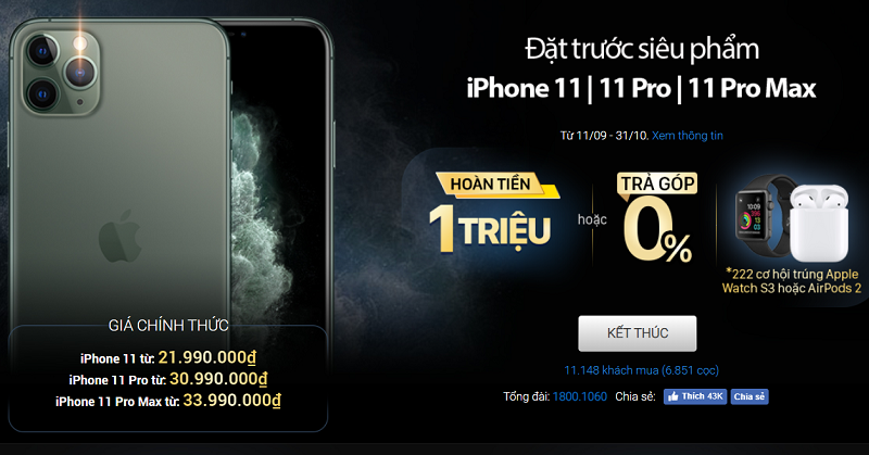 iPhone 11 quá hot, gần 7000 lượt cọc