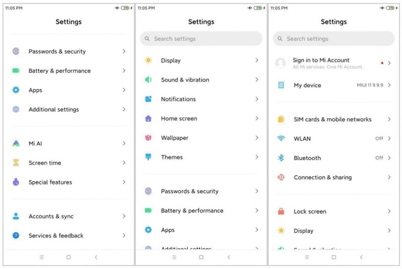 Giao diện Menu Cài đặt của MIUI 11 bị rò rỉ Giao diện Menu Cài đặt của MIUI 11 bị rò rỉ