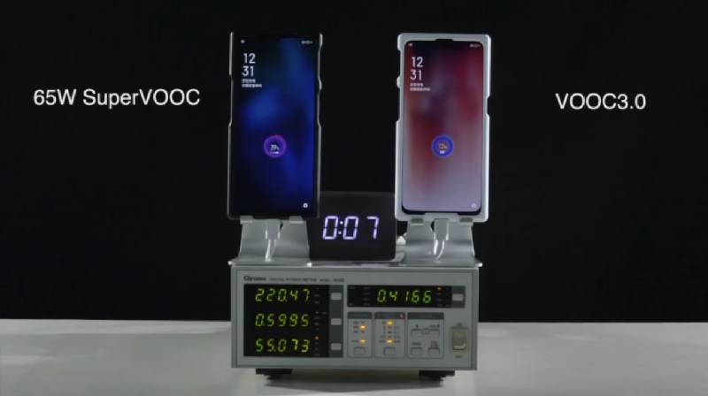 Hình ảnh so sánh tốc độc sạc giữa SuperVOOC 65W và VOOC 3.0