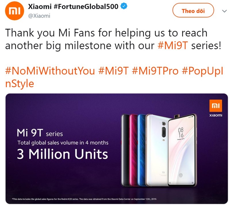Redmi kỷ niệm doanh số 3 triệu chiếc Redmi K20 và Mi 9T chỉ trong 4 tháng Redmi kỷ niệm doanh số 3 triệu chiếc Redmi K20 và Mi 9T chỉ trong 4 tháng