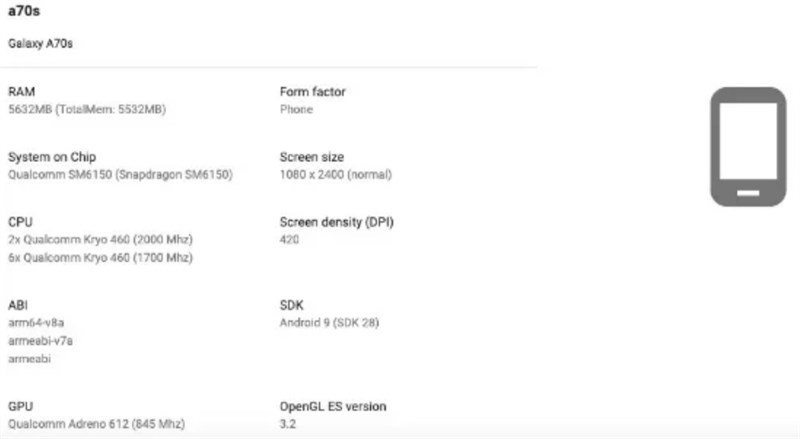 Galaxy A70s lộ cấu hình trên Google Console Galaxy A70s lộ cấu hình trên Google Console
