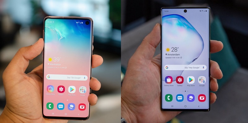 Samsung Galaxy S10 (Bên trái) và Galaxy Note 10 (Bên phải)