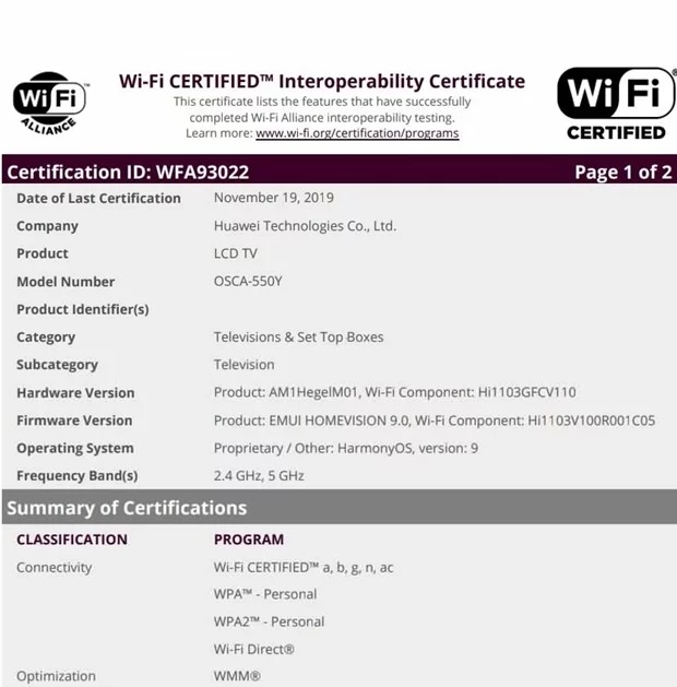 TV thông minh Huawei được Liên minh WiFi chứng nhận