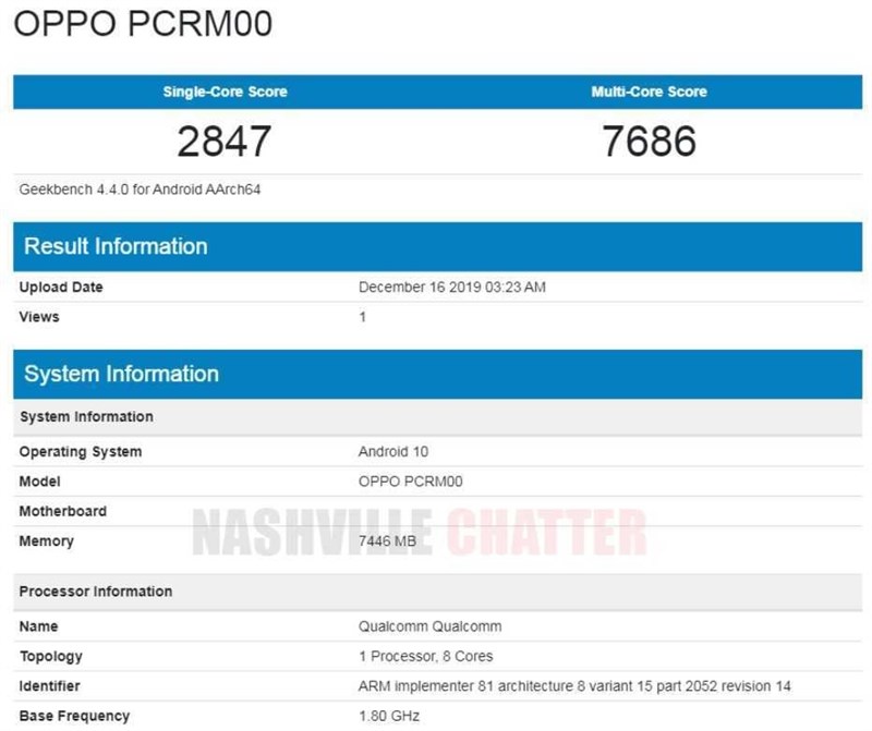 OPPO Reno3 Pro 5G xuất hiện trên Geekbench OPPO Reno3 Pro 5G xuất hiện trên Geekbench