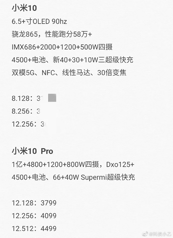 Bảng thông số cấu hình và giá bán của Mi 10 và Mi 10 Pro được chia sẻ hôm nay Bảng thông số cấu hình và giá bán của Mi 10 và Mi 10 Pro được chia sẻ hôm nay