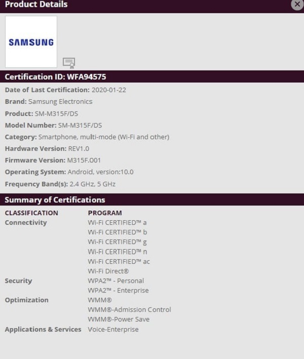 Samsung Galaxy M31 vừa được Liên minh Wi-Fi chứng nhận, sẽ sớm trình làng vào tháng hai tới? Samsung Galaxy M31 vừa được Liên minh Wi-Fi chứng nhận, sẽ sớm trình làng vào tháng hai tới?