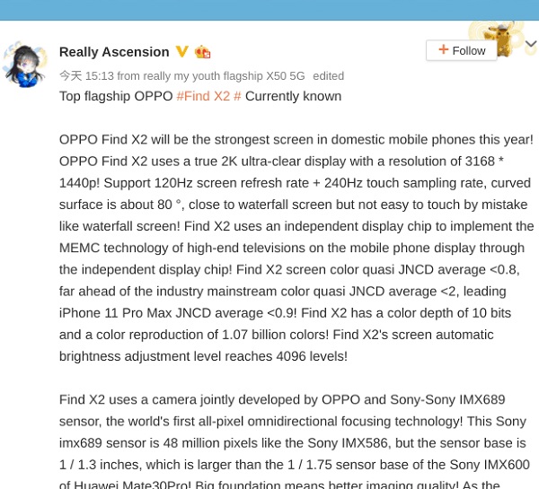 Cấu hình OPPO Find X2 bị rò rỉ Cấu hình OPPO Find X2 bị rò rỉ