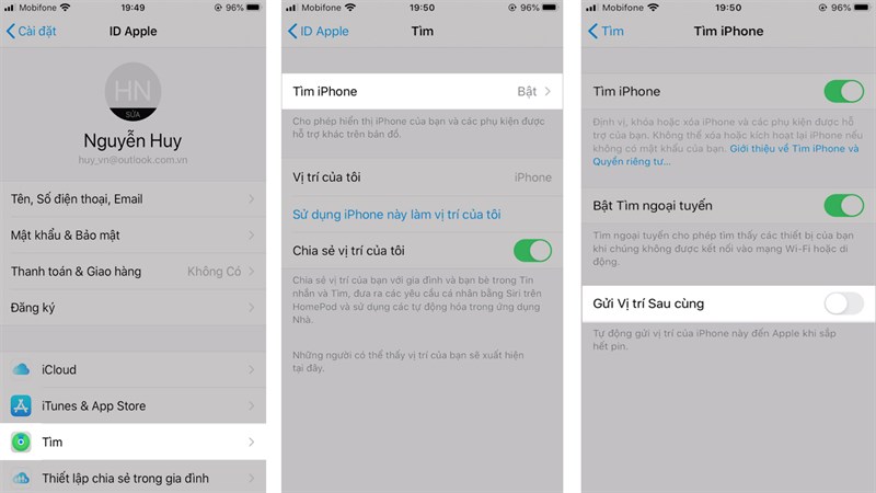 Vị trí sau cùng iPhone Vị trí sau cùng iPhone