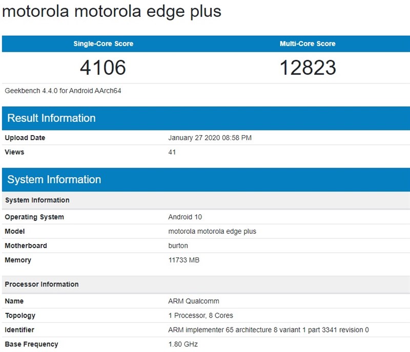 Motorola Edge Plus lộ cấu hình trên Geekbench Motorola Edge Plus lộ cấu hình trên Geekbench