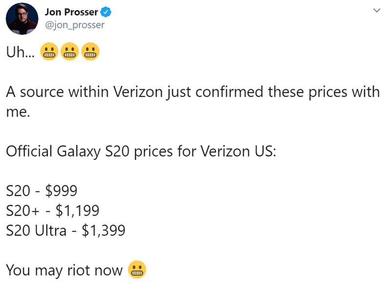 Giá bán dòng Galaxy S20 ở Verizon Giá bán dòng Galaxy S20 ở Verizon