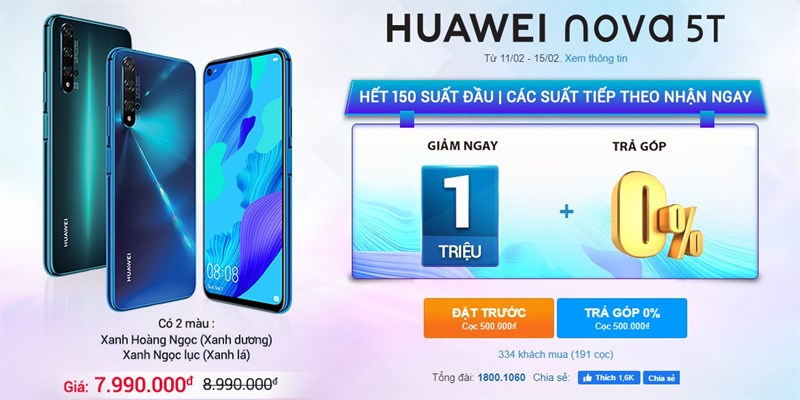 Đặt trước Huawei Nova 5T được giảm ngay 1 triệu đồng