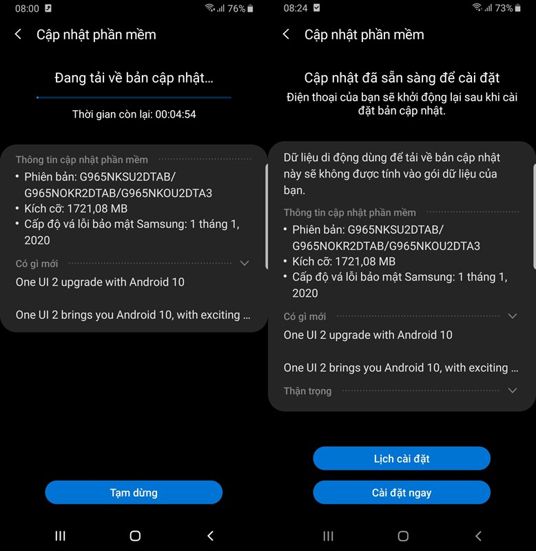 Bản ROM Android 10 cho dòng Galaxy S9 có dung lượng hơn 1.7 GB