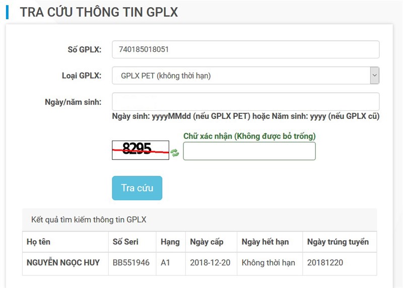 tra cứu GPLX