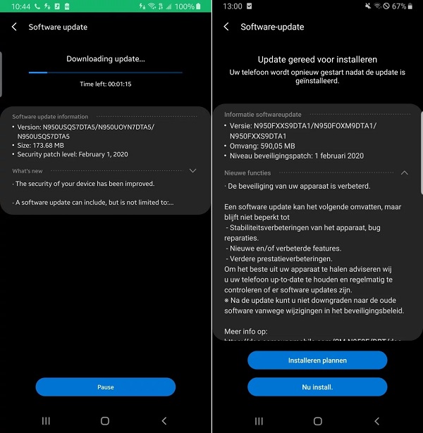Samsung phát hành bản cập nhật tháng 2/2020 cho Galaxy S8/S8+ và Galaxy Note 8