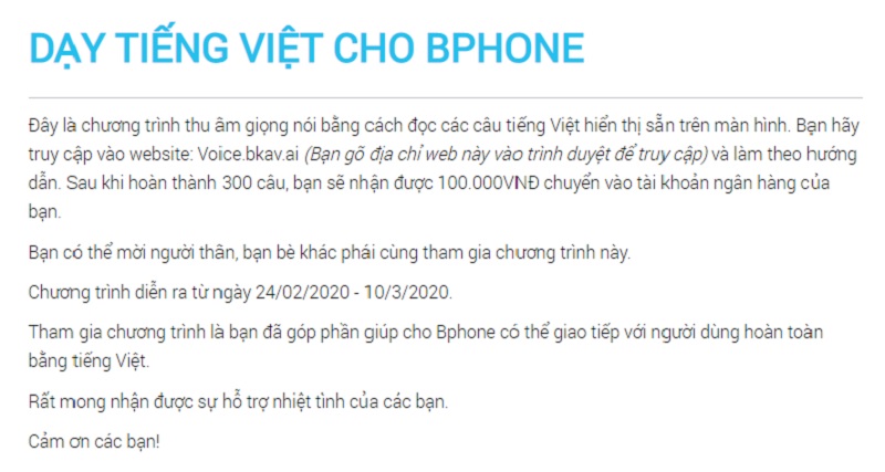 Chi tiết chương trình dạy Bphone nói tiếng việt