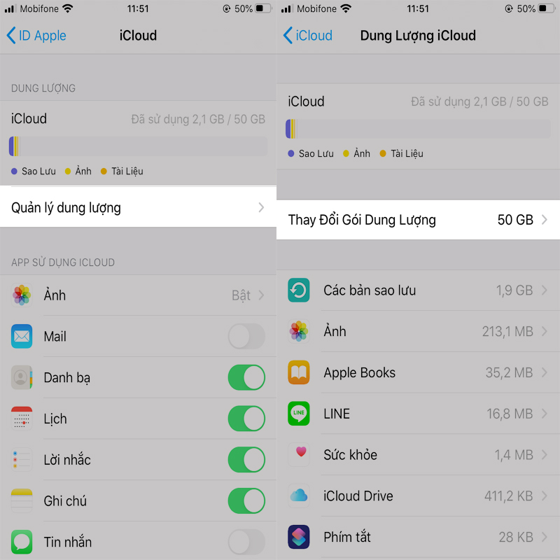 Hủy gói iCloud mua thêm