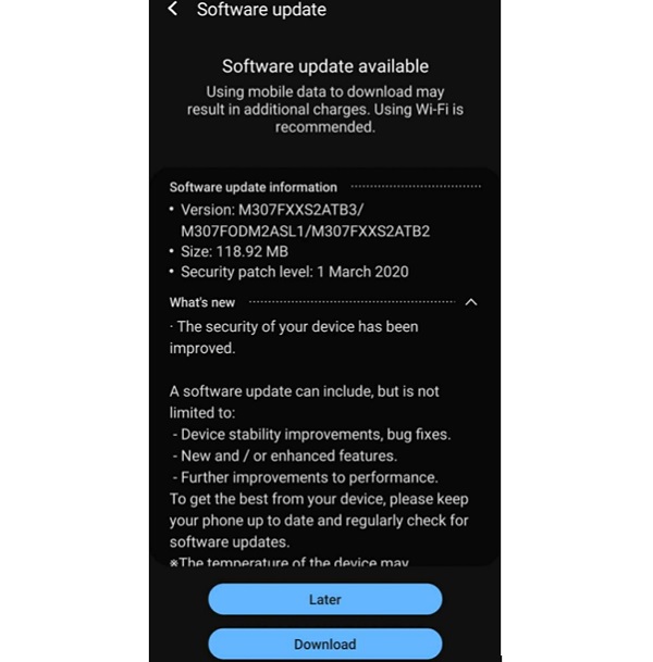 Galaxy M30s đã có bản cập nhật bảo mật tháng 3/2020