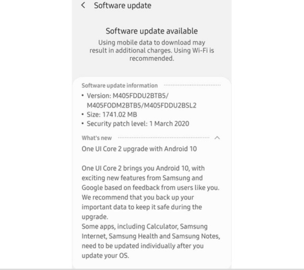 Galaxy M40 bắt đầu nhận được bản cập nhật Android 10 và One UI 2.0 Galaxy M40 bắt đầu nhận được bản cập nhật Android 10 và One UI 2.0