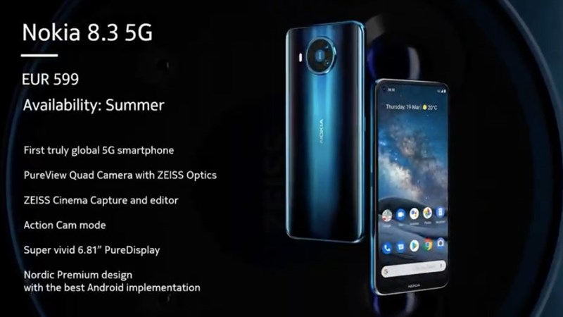 Nokia 8.3 5G ra mắt: Chip Snapdragon 765, 4 camera 64MP PureView, giá 15 triệu đồng