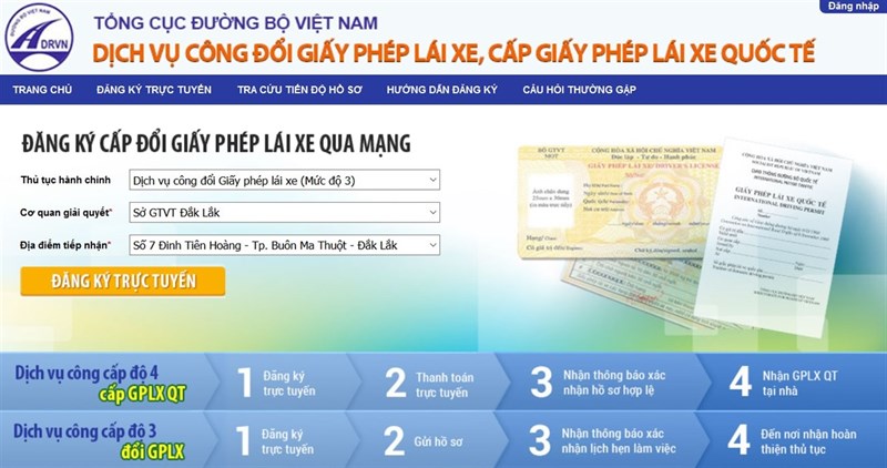 Đổi GPLX qua mạng