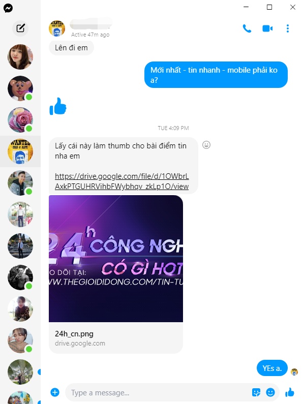 Giao diện ứng dụng Facebook Messenger trên Windows