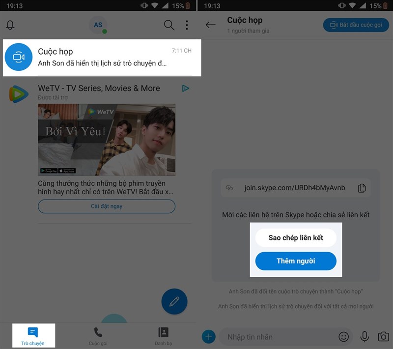 Trò chuyện với bạn bè với tính năng tạo cuộc họp trên Skype