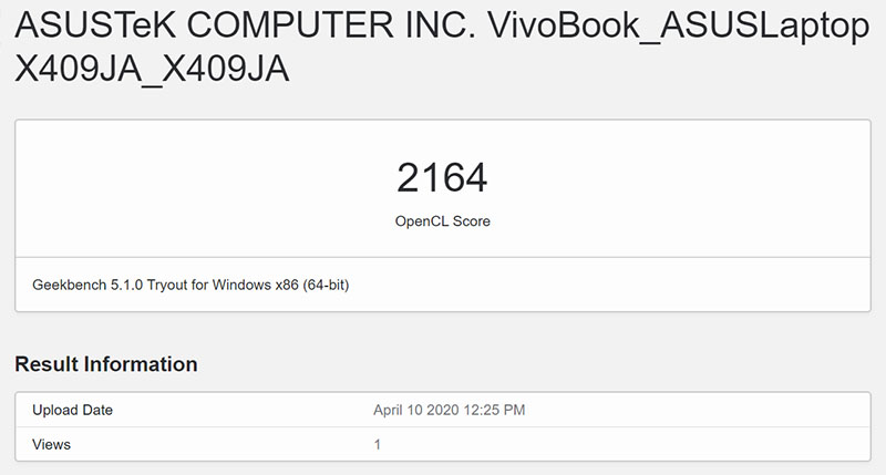 Điểm GeekBench 5 ASUS VivoBook X409JA 2