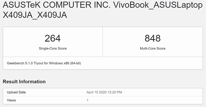 Điểm GeekBench 5 ASUS VivoBook X409JA