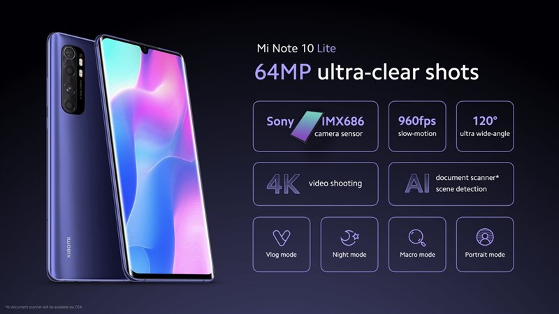 Xiaomi Mi Note 10 Lite có 4 camera sau Xiaomi Mi Note 10 Lite có 4 camera sau