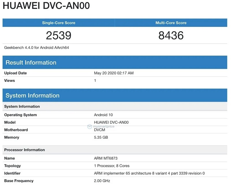 Huawei Enjoy Z 5G lộ điểm hiệu năng trên Geekbench