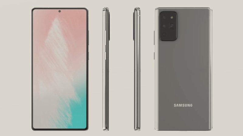 Ảnh render tổng quan thiết kế của Samsung Galaxy Note 20, màn hình lớn và dàn camera sau hầm hố tương tự S20 Ultra