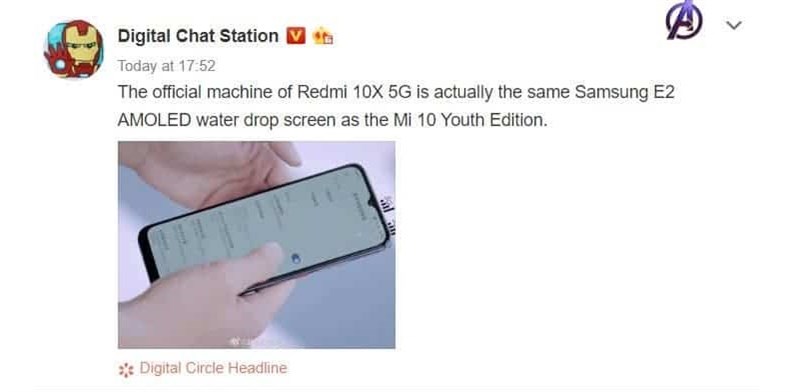 Redmi 10X 5G và Redmi 10X Pro 5G sẽ dùng màn hình AMOLED tương tự như Mi 10 Youth