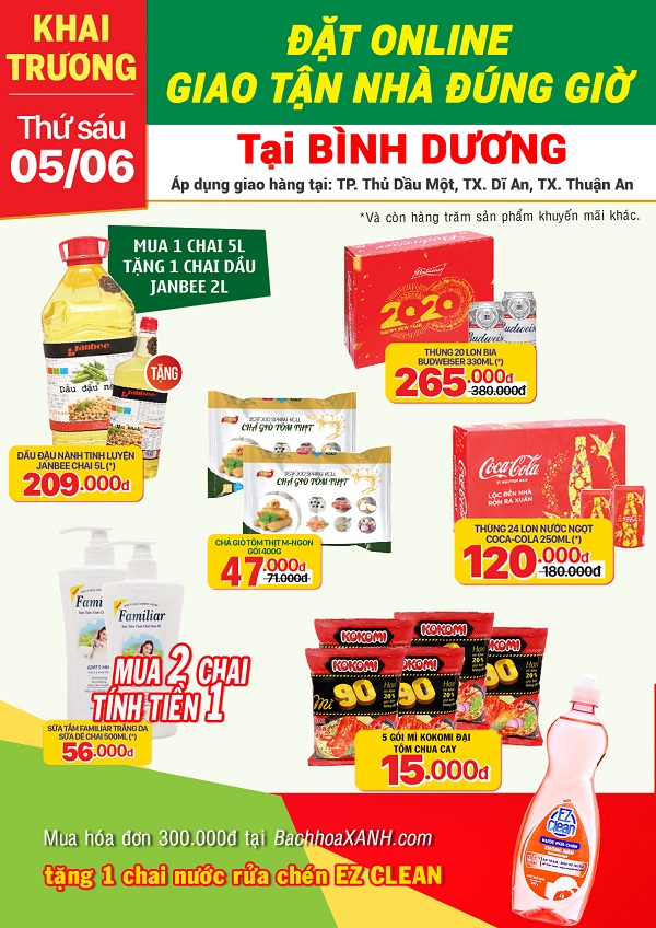 Tưng bừng khai trương siêu thị Bách hoá XANH online tại Bình Dương, mua hàng giảm giá lên đến 50%