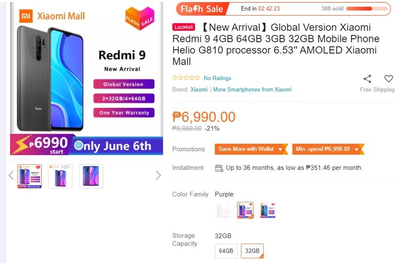 Lazada Philippines mở bán Redmi 9 với giá flash sale từ 3.2 triệu đồng