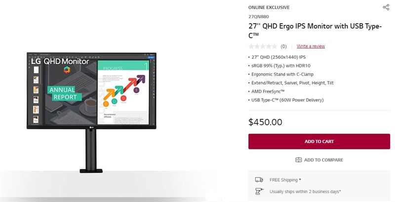 LG ra mắt màn hình QHD Ergo 27 inch với tốc độ làm tươi 75Hz, giá 10.4 triệu đồng