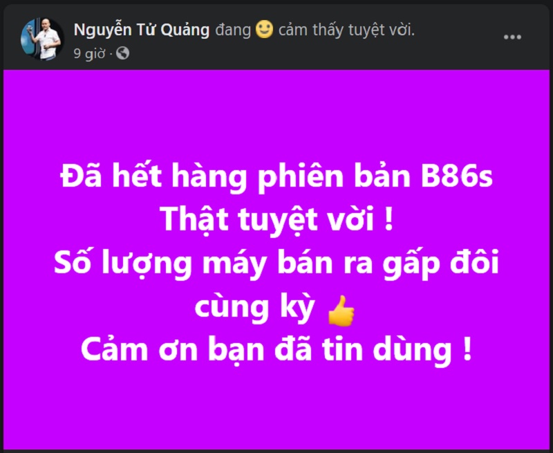 CEO Nguyễn Tử Quảng chia sẻ Bphone B86s đã cháy hàng CEO Nguyễn Tử Quảng chia sẻ Bphone B86s đã cháy hàng