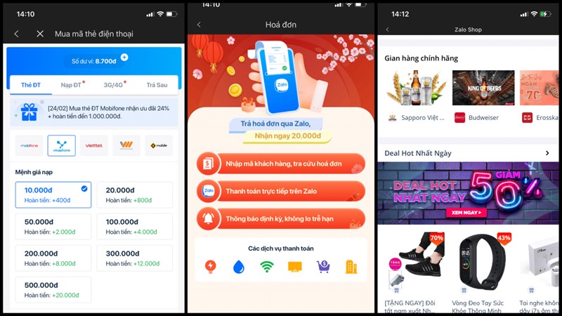 Tính năng thanh toán hóa đơn và mua sắm online trên Zalo Tính năng thanh toán hóa đơn và mua sắm online trên Zalo