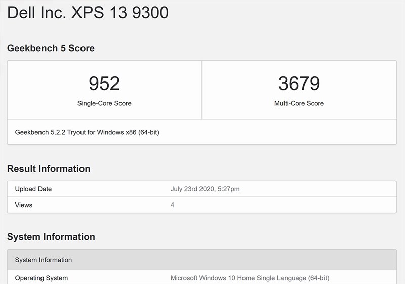 Đo CPU của Dell XPS 13 9300 bằng Geekbench 5
