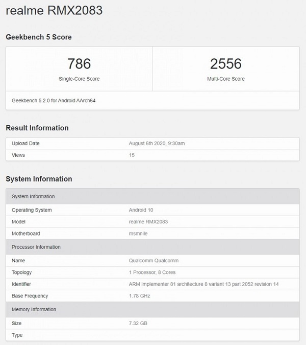 Realme X3 Pro lộ điểm sức mạnh trên Geekbench, xác nhận dùng chip Snadpragon 855+, bộ nhớ RAM 8GB và chạy Android 10