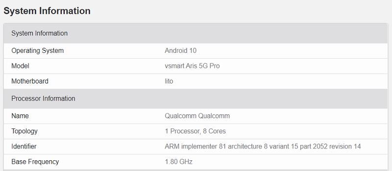 Vsmart Aris 5G Pro bất ngờ lộ điểm đánh giá benchmark Vsmart Aris 5G Pro bất ngờ lộ điểm đánh giá benchmark