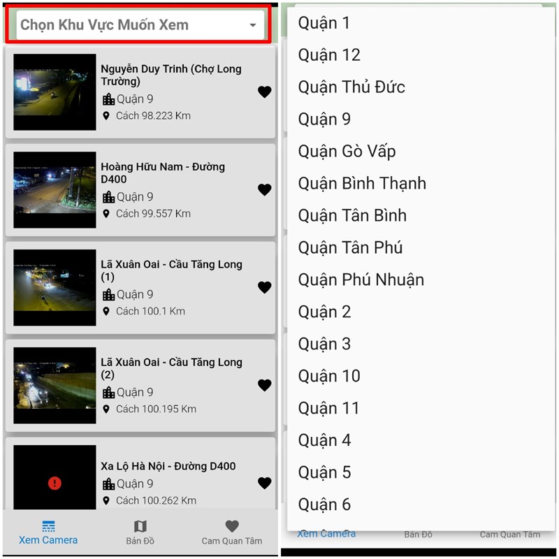 Chọn quận muốn xem giao thông Chọn quận muốn xem giao thông